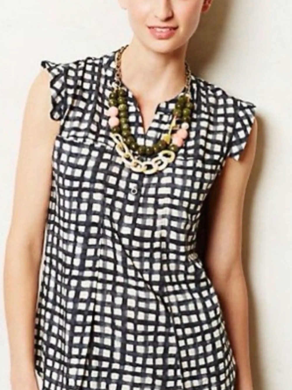 🏁 Anthropologie Tylho Women’s Sleeveless Black White Check Button-Front Top - M